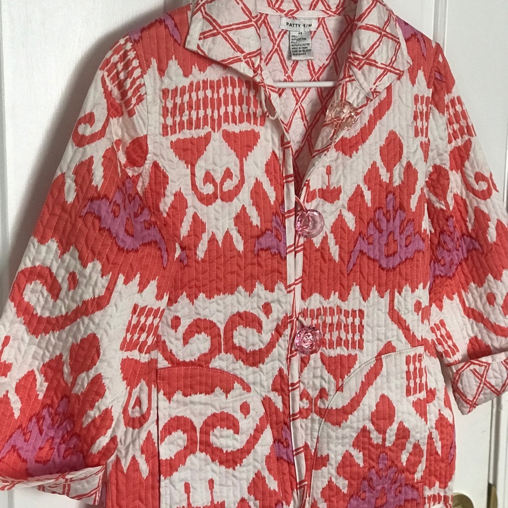 Patty Kim Reversible Cotton Jacket in Fuchsia and Coral, Pockets on Both Sides